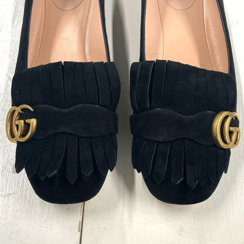 Authentic Like New Gucci Marmont Black Suede Ballet Flats